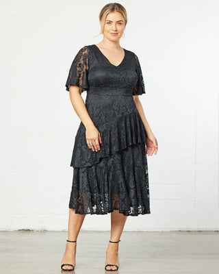 Lace Affair Cocktail Dress  in Onyx