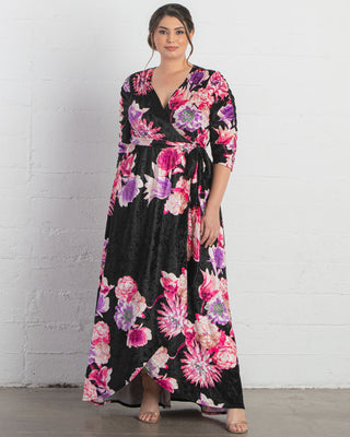 Customizable 2-Piece Black & Pink Floral CRUSH VELVET Plus Size