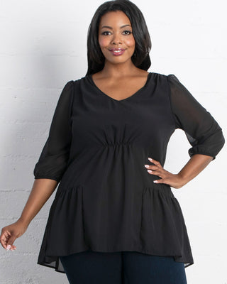 Cheryl Chiffon Tunic Top in Black Noir