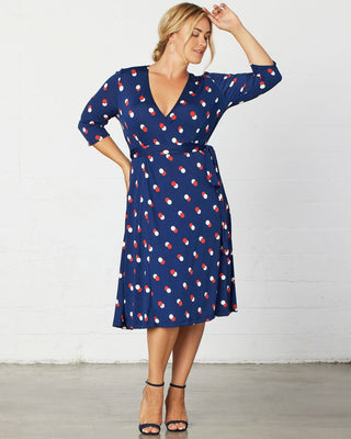 Essential Wrap Dress  in Navy Dot Duo