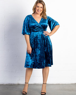 Fit and Flair Velvet Dress  in Sapphire