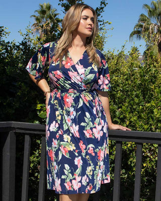 Melody Faux Wrap Dress  in Watercolor Blooms