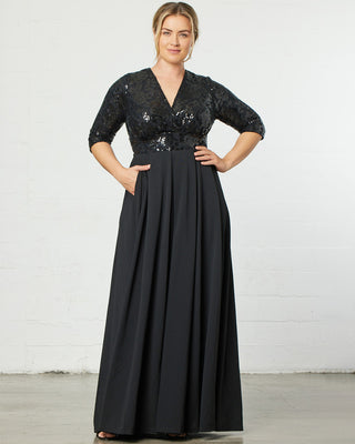 Paris Pleated Sequin Gown in Onyx