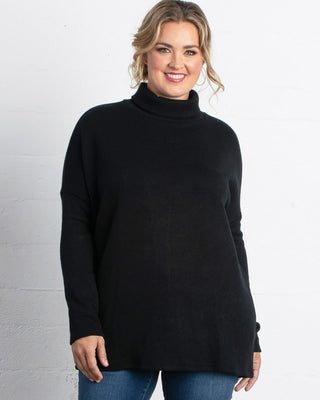 Paris Turtleneck Tunic Sweater in Black Noir