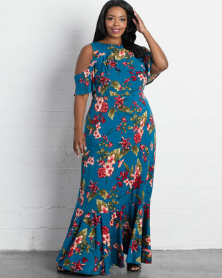 Piper Cold Shoulder Maxi Dress  in Amaryllis Blooms