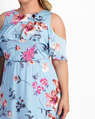 Piper Cold Shoulder Maxi Dress  in Breezy Blue Florals