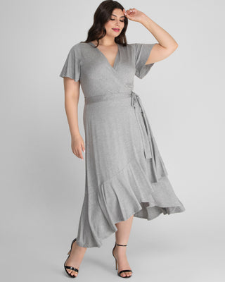 Rayna Plus Size Cocktail Wrap Dress  in Heather Grey