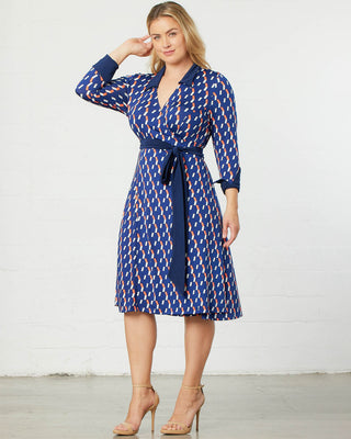 Sophisticate Wrap Dress  in Navy Geo Print