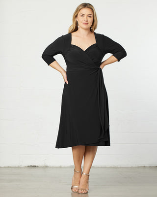 Sweetheart Knit Wrap Dress in Black Noir