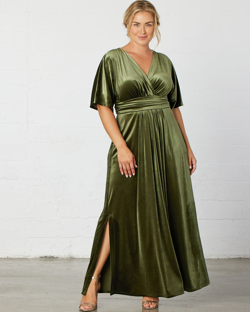 Kiyonna Plus Size Verona Velvet Evening Gown - Olive - 2X Kiyonna Plus Size Verona Velvet Evening Gown - Olive - 2X