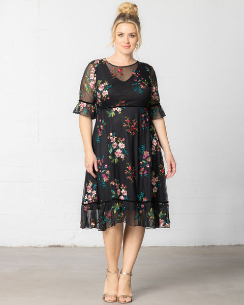 plus size floral dresses Kiyonna Wildflower Embroidered Mesh Dress 7/6/24 Color:Pale Oak Heather while hand MACloth Women Bridesmaid Dresses