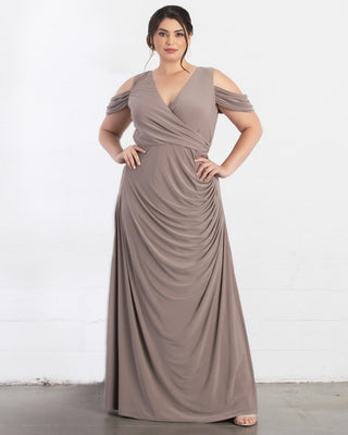 Gala Glam Evening Gown in Tantalizing Taupe