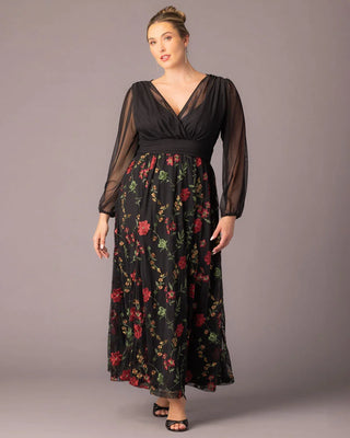 Isabella Embroidered Mesh Gown in Briar Rose