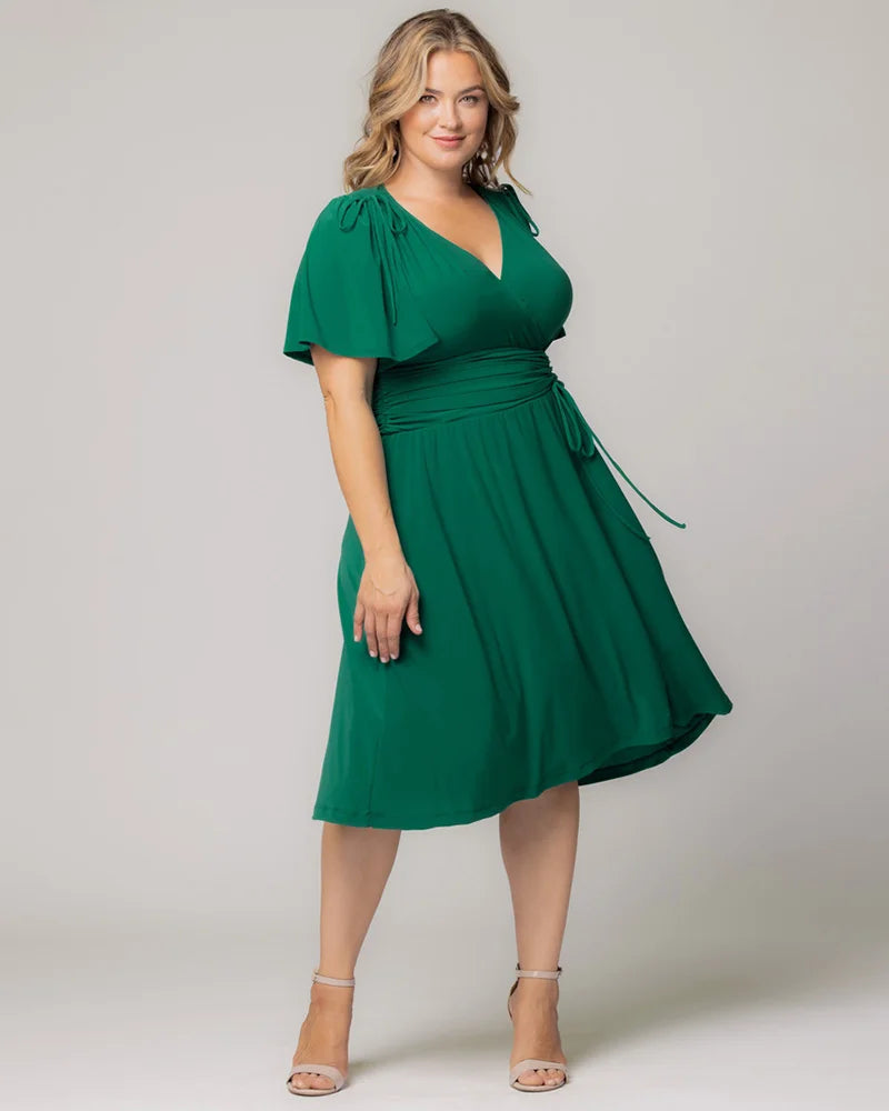jade green plus size dress Unique Vintage Plus Size Emerald Green Delores Swing Dress with Sleeves 3X/20