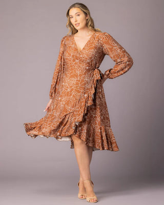 Julia Long Sleeve Wrap Dress in Chocolate Floral Print