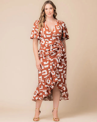 Alexandra Faux Wrap Dress in Chocolate Abstraction