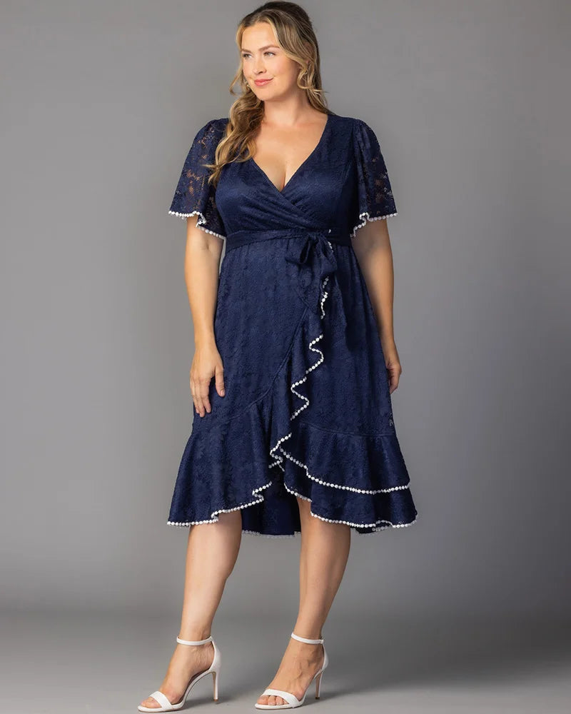 Palermo Lace Faux Wrap Cocktail Dress White / 3X (22-24) Palermo Lace Faux Wrap Cocktail Dress White / 3X (22-24)