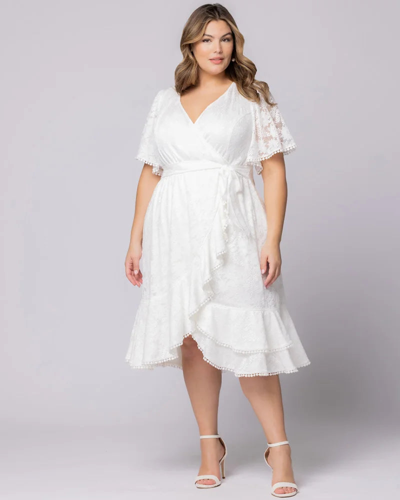 Palermo Lace Faux Wrap Cocktail Dress White / 3X (22-24) Palermo Lace Faux Wrap Cocktail Dress White / 3X (22-24)