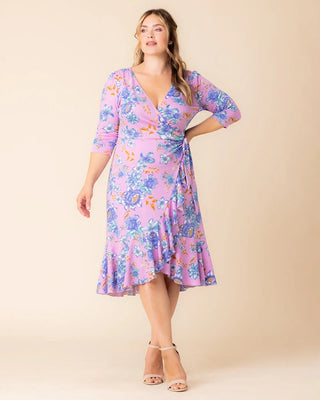 Flirty Flounce Wrap Dress in Lilac Tropical Florals