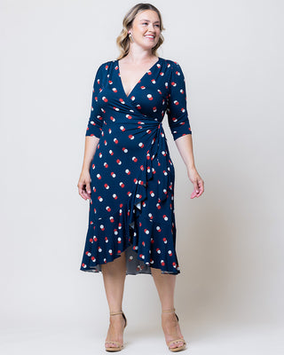 Flirty Flounce Wrap Dress in Navy Dot Duo