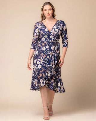Flirty Flounce Wrap Dress in Soft Navy Florals