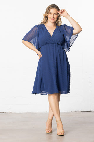 Florence Flutter Sleeve Dress  in Denim Blue Dot