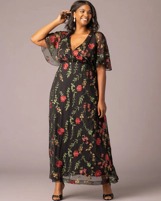 Embroidered Elegance Evening Gown in Briar Rose