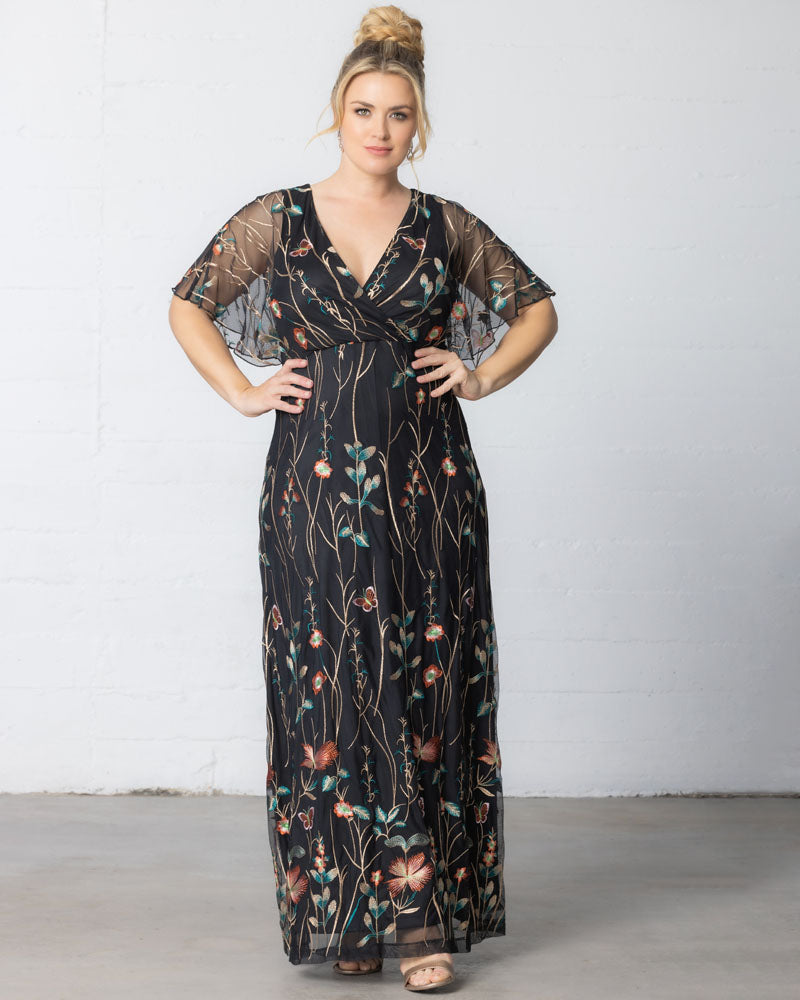 Kiyonna Women's Plus Size Embroidered Elegance Evening Gown - Onyx Kiyonna Women's Plus Size Embroidered Elegance Evening Gown - Onyx