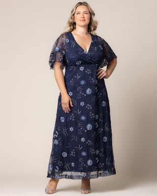 Embroidered Elegance Evening Gown in Twilight Blooms