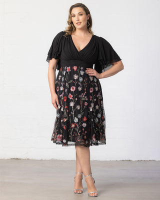 Lillian Embroidered Cocktail Dress in Bordeaux Blooms