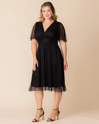 Margot Mesh Midi Cocktail Dress in Onyx