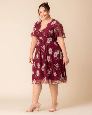 Margot Mesh Midi Cocktail Dress in Raspberry Floral Print