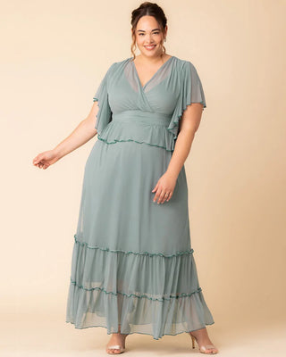 Graceful Tiered Mesh Gown in Sea Foam