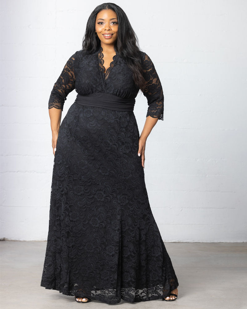 Kiyonna Plus Size Screen Siren Lace Evening Gown - Onyx Kiyonna Plus Size Screen Siren Lace Evening Gown - Onyx