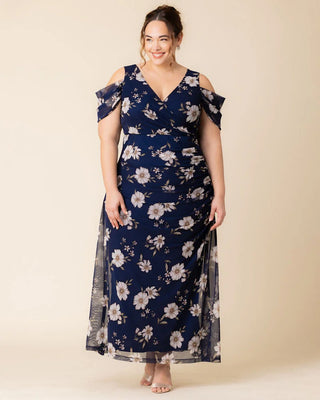 Seraphina Mesh Gown in Navy Blooms