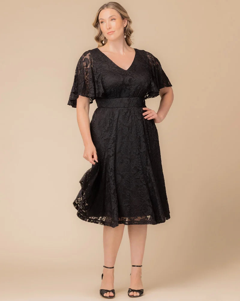 Kiyonna Plus Size Camille Lace Cocktail Dress - Onyx