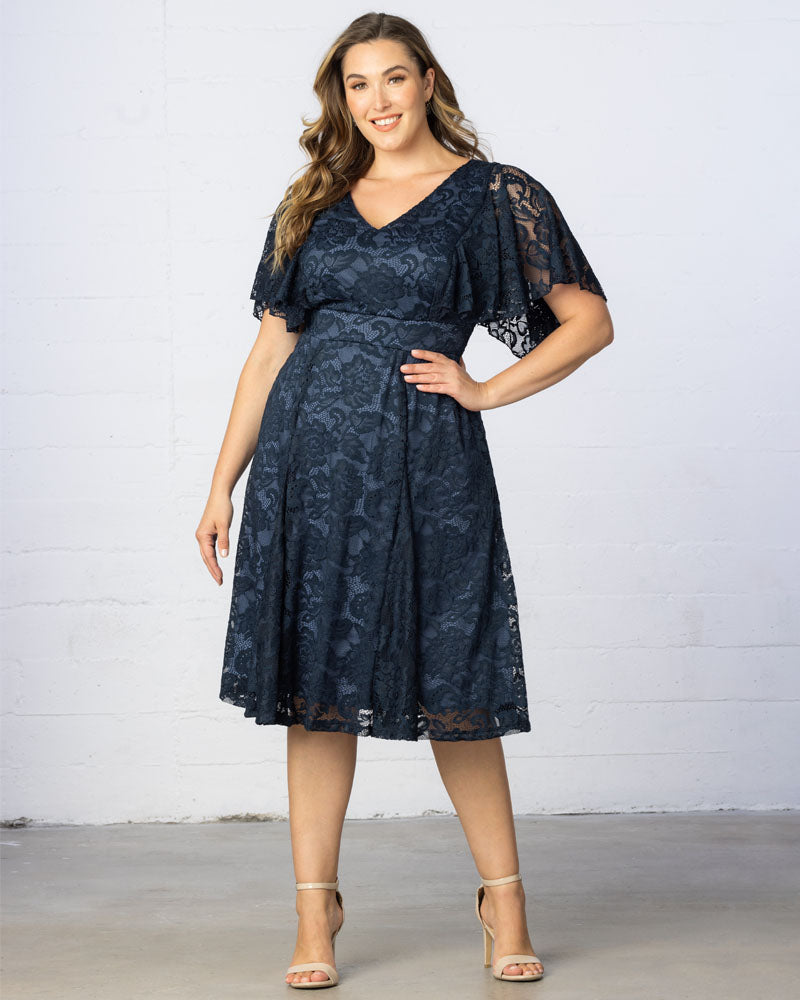 Kiyonna Plus Size Camille Lace Cocktail Dress - Twilight Blue - 3X Kiyonna Plus Size Camille Lace Cocktail Dress - Twilight Blue - 3X