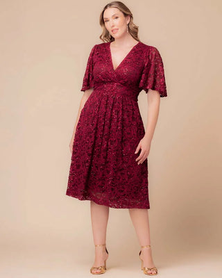 Starry Sequined Lace Cocktail Dress in Pinot Noir