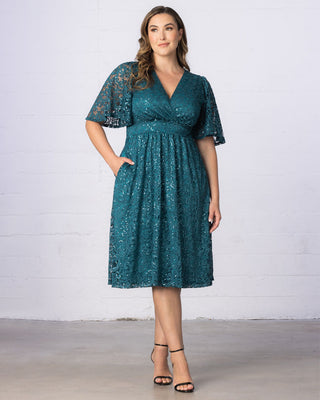 Starry Sequined Lace Cocktail Dress in Teal Topaz