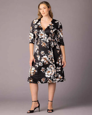 Signature Print Wrap Dress in Black Scattered Blooms