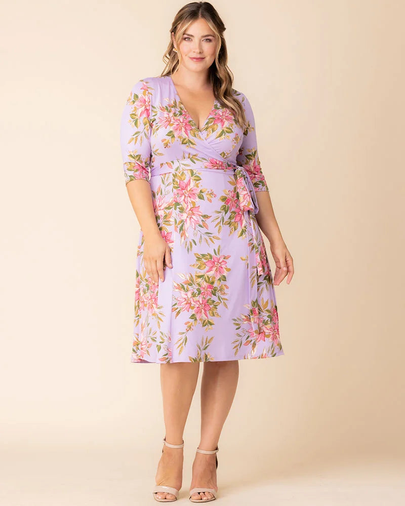kiyonna wrap dress Short Plus Size Tailored exclusively for curvy figures in a range of plus sizes 0X Kiyonna Women's Essential Wrap Dress