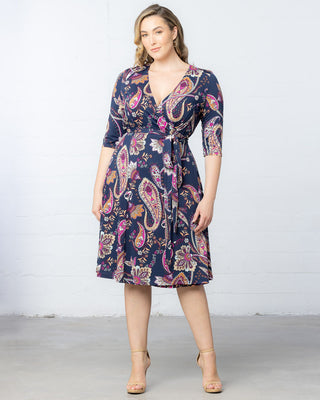 Signature Print Wrap Dress in Navy Paisley Print