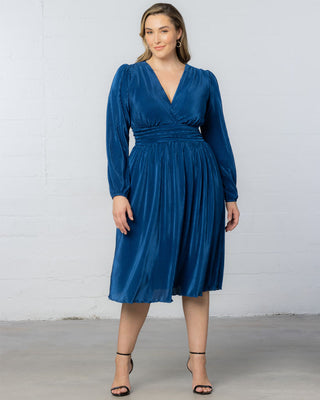 Sophie Long Sleeve Pleated Cocktail Dress in Teal Topaz