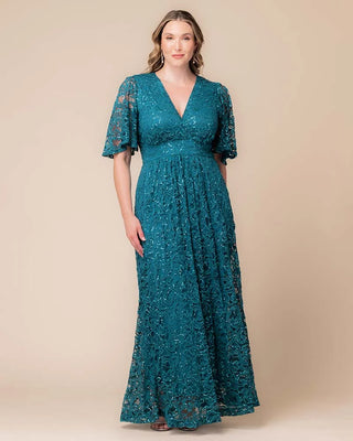 Luminous Sequin Lace Long Gown in Teal Topaz