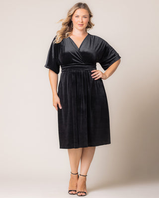 Angelic Velvet Midi Cocktail Dress in Onyx