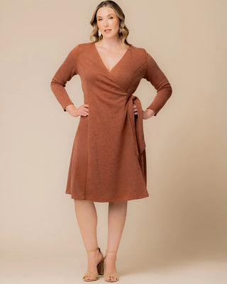 London Sweater Knit Wrap Dress in Cinnamon