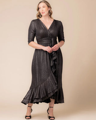 Glimmer Ruffle Evening Gown in Silver Starlight