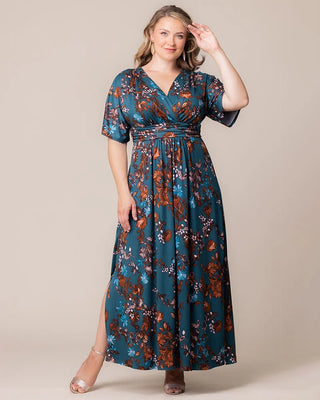 Vienna Maxi Dress in Teal Blue Asters