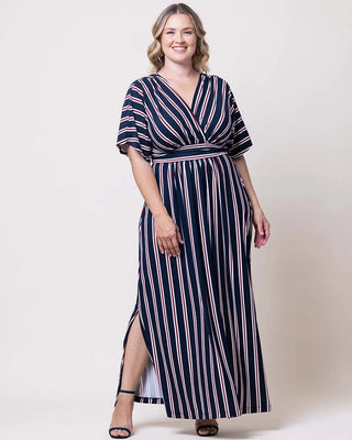 Vienna Maxi Dress in Nautical Navy Stripes