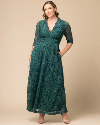 Maria Lace Evening Gown in Emerald Green